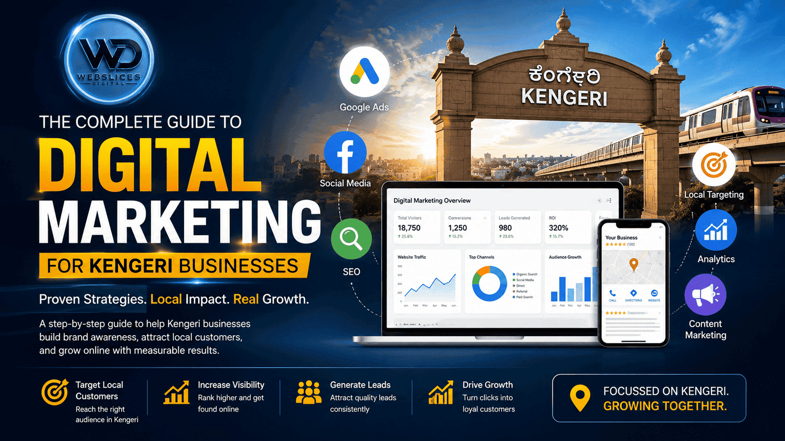 Digital marketing for Kengeri businesses shown through a laptop with Google search results